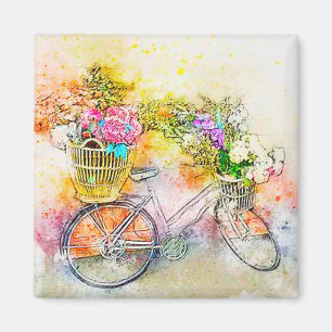 Aimant Bicyclette et fleurs