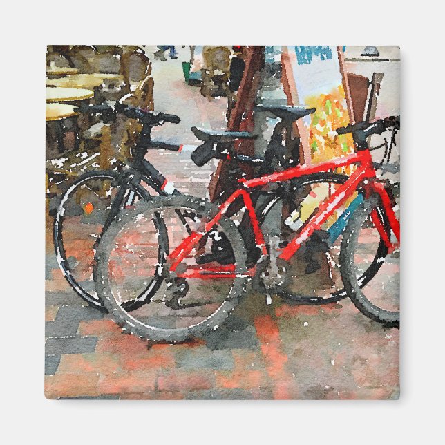Aimant Bicyclettes colorées Scène de rue (Devant)