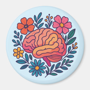 Aimant Bien-être mental Brain en fleurs