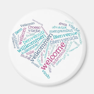 Aimant bienvenu de coeur (beaucoup de langues)