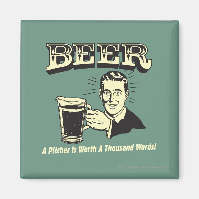 Aimant Bière : Un Pitcher Vaut 1000 Mots (Devant)