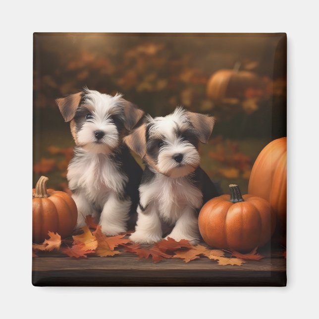 Aimant Biewer Terrier Chiot Automne Citrouille délice (Devant)