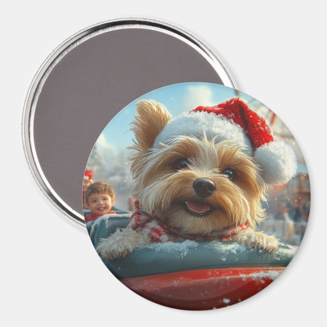 Aimant Biewer Terrier Dog Roller Dessous de verre Noël (Recto/Verso)