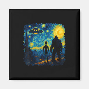 Aimant Bigfoot Alien Ufo Van Gogh Nuit Étoilée Sasquatch 