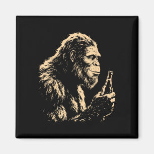 Aimant Bigfoot buvant de la bière, sasquatch drôle rétro