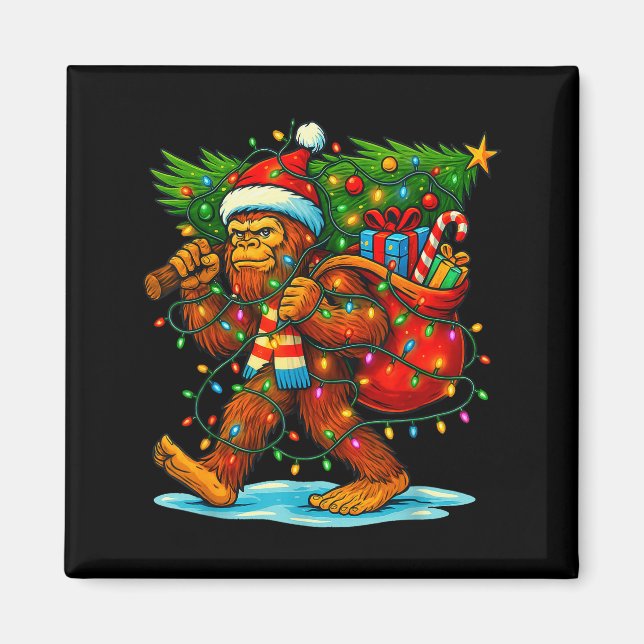 Aimant Bigfoot Christmas Tree Xmas Sasquatch Funny Lights (Devant)