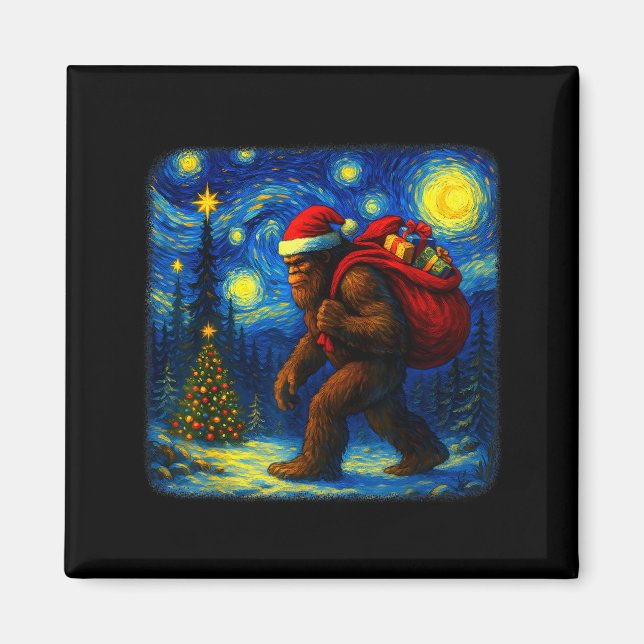 Aimant Bigfoot Santa Christmas Starry Night Sasquatch Van (Devant)