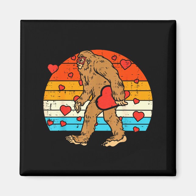 Aimant Bigfoot Sasquatch Retro Heart Funny Valentines Day (Devant)