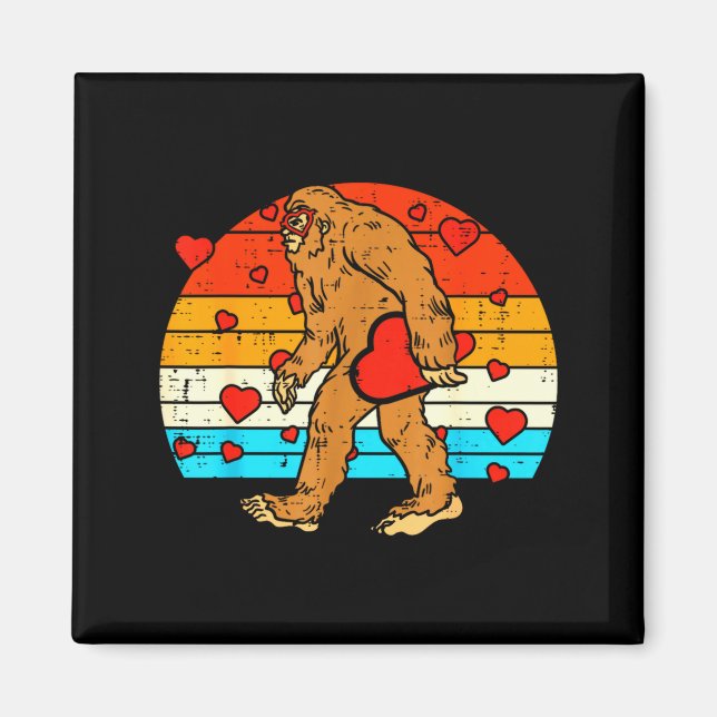 Aimant Bigfoot Sasquatch Retro Heart Funny Valentines Day (Devant)