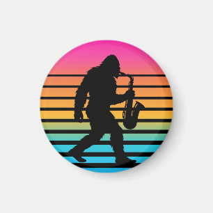 Aimant Bigfoot Saxophone Coucher de Soleil Rétro