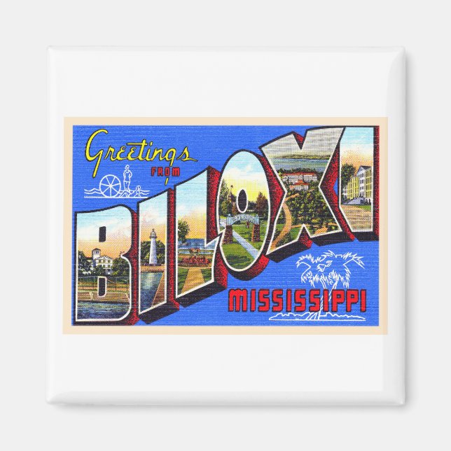 Aimant Biloxi Mississippi Vintage Grande Lettre Carte pos (Devant)