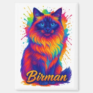 Aimant Birman Cat Pop Art - Vibrant Neon Rainbow Illustra