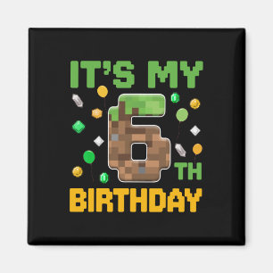 Aimant Birthday Boy Kids It's My 6th Birthday Gamer Pixel