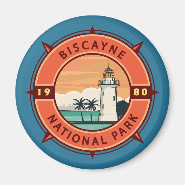 Aimant Biscayne National Park Retro Compass Emblem (Devant)
