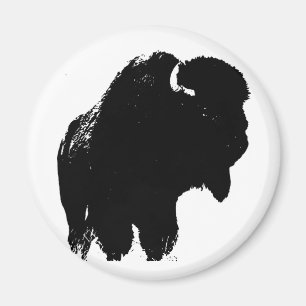 Aimant Bison de bison noir et blanc Pop Art