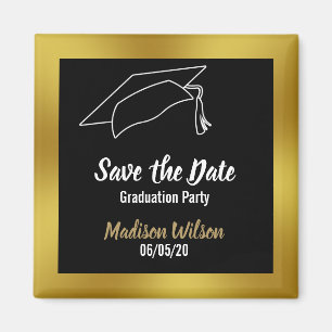 Aimant Black and Faux Gold Enregistrer la Date Graduation