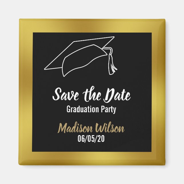 Aimant Black and Faux Gold Enregistrer la Date Graduation (Devant)