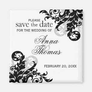 Aimant Black and Silver Flourish Save The Date