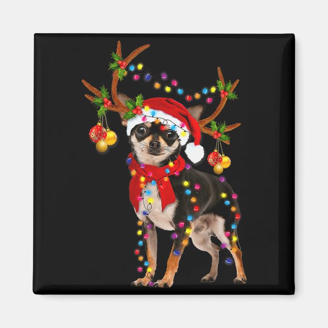Aimant Black And Tan Chihuahua Gorgeous Reindeer Christma (Devant)