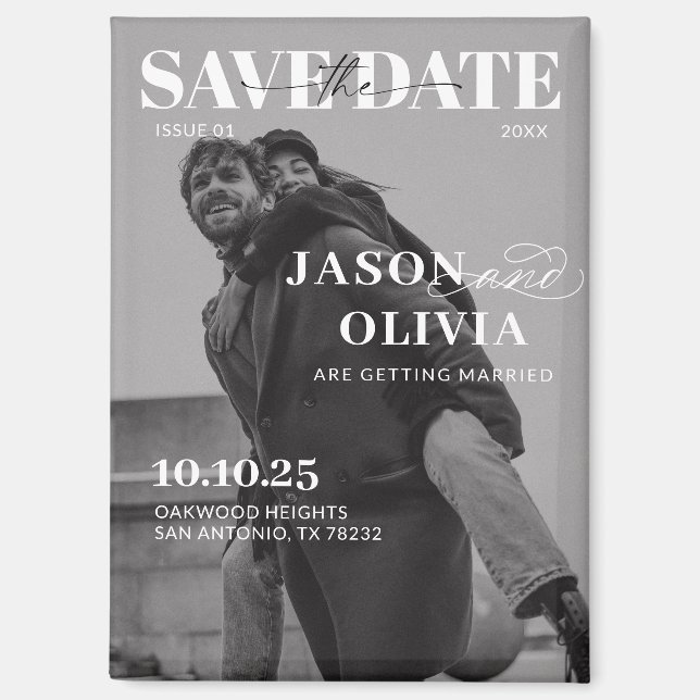 Aimant Black and White Magazine Cover Photo Wedding (Recto)