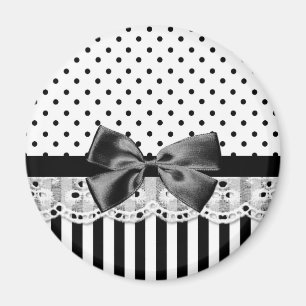 Aimant Black and White Victorian Stripes with Bow
