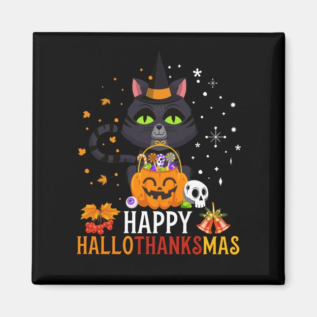 Aimant Black Cat Halloween And Merry Christmas (Devant)