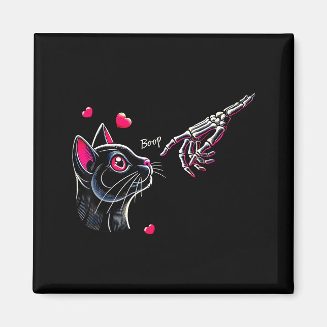 Aimant Black Cat Skeleton Hand Boop Valentine's Day Pet O (Devant)