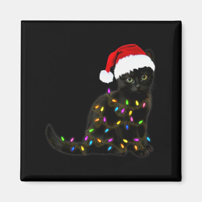 Aimant Black Cat With Christmas Light Funny Cat Lover Chr (Devant)