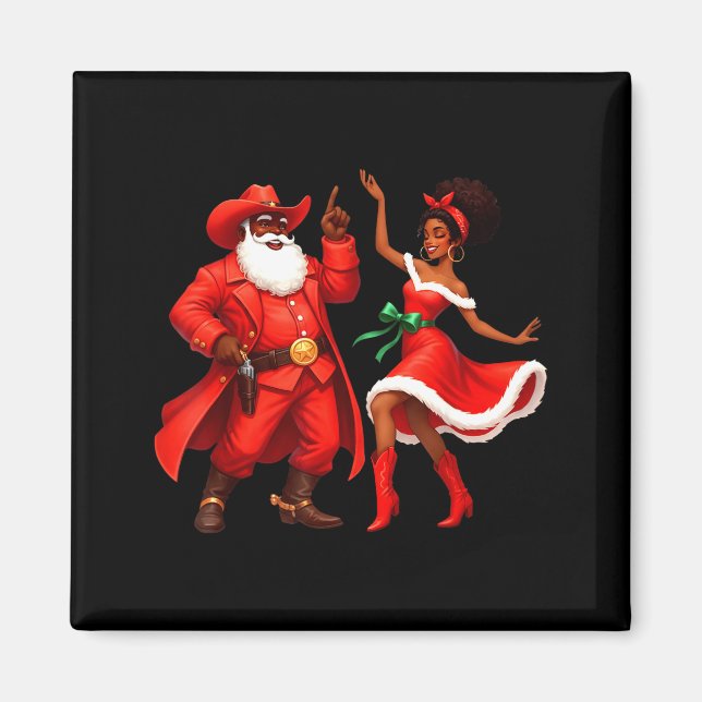 Aimant Black Cowboy And Santa Cowgirl Christmas Western X (Devant)
