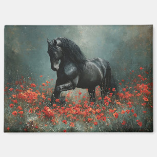 Aimant Black Friesian Stallion Red Poppies
