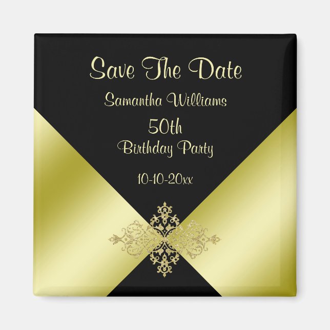 Aimant Black & Gold Elegance 50e anniversaire Enregistrer (Devant)