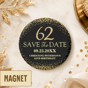 Aimant Black Gold Glitter 62e Anniversaire Enregistrez la