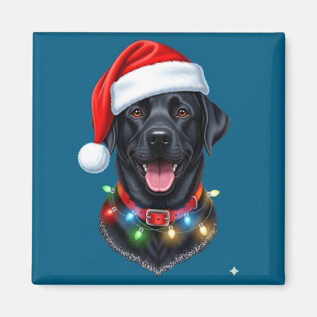 Aimant Black Lab Labrador Christmas Dog Santa Hat Light P (Devant)