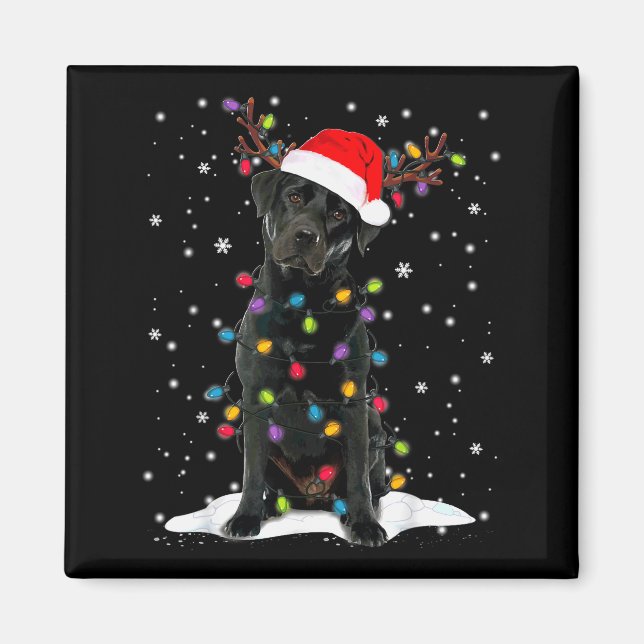 Aimant Black Lab Labrador Christmas Tree Light Pajama Dog (Devant)