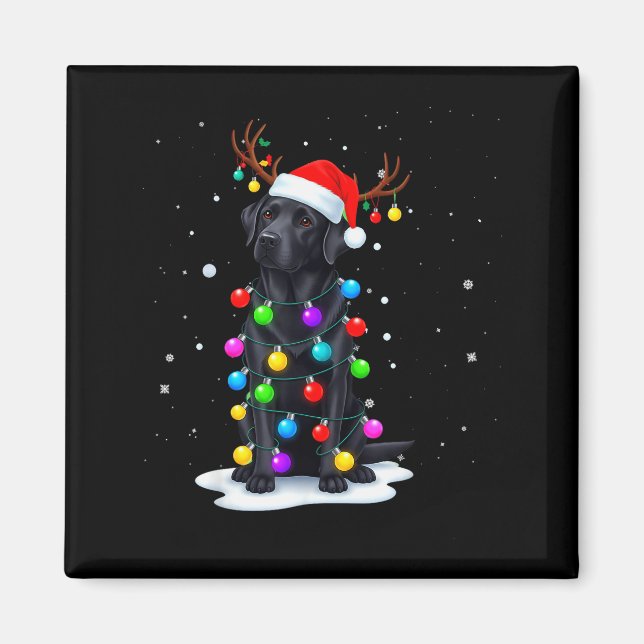 Aimant Black Lab Labrador Dog Funny Christmas Lights Rein (Devant)