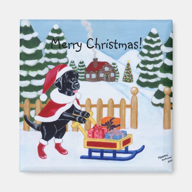 Aimant Black Labrador Christmas Père Noël (Devant)
