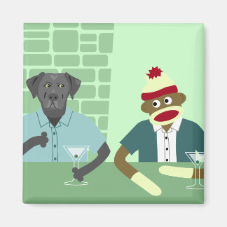 Aimant Black Labrador Retriever & Sock Monkey