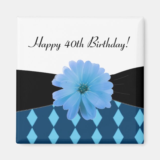 Aimant Black Ribbon Blue Flower 40e anniversaire (Devant)