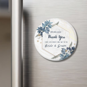 Aimant Blanc Bleu Floral Merci mariage Faveurs