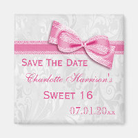 Blanc Damas & Faux Bow Sweet 16 Enregistrer La Dat