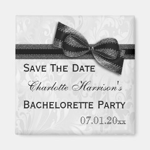 Aimant Blanc Damask & Faux Bow Bachelorette Enregistrer L