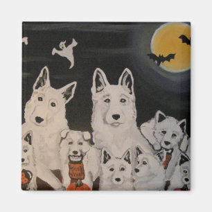 Aimant blanc de famille de Halloween de chien