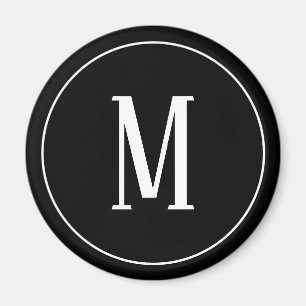 Aimant Blanc de monogramme sur l'aimant rond noir