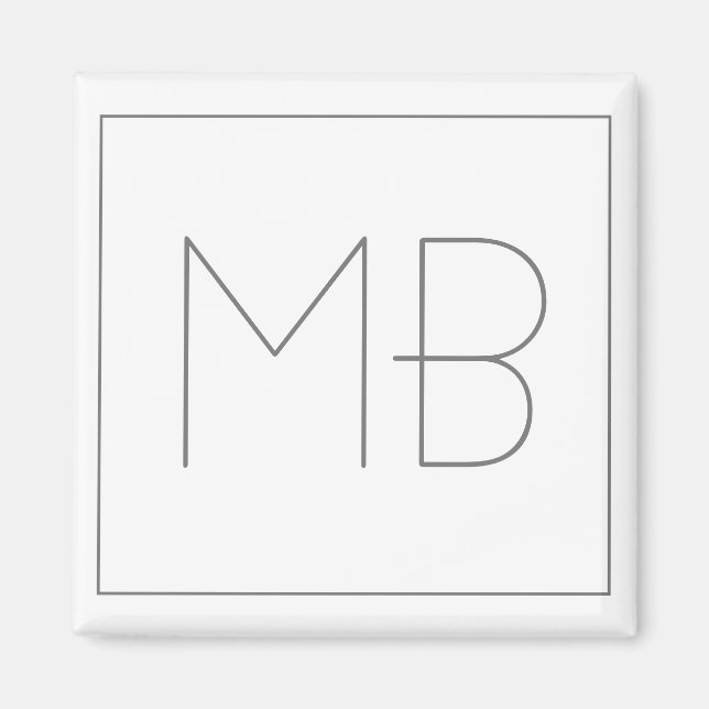 Aimant Blanc Élégant Unique Monogramme (Devant)