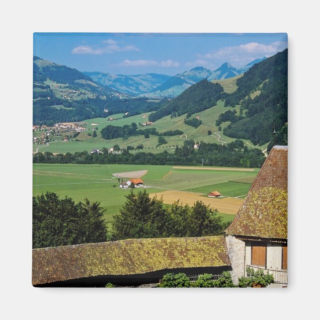 Aimant Blanc La cour fleurie du château de Gruyere flo (Devant)