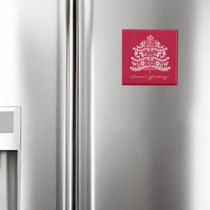 Aimant Blanc sur arbre de Noël scandinave rouge