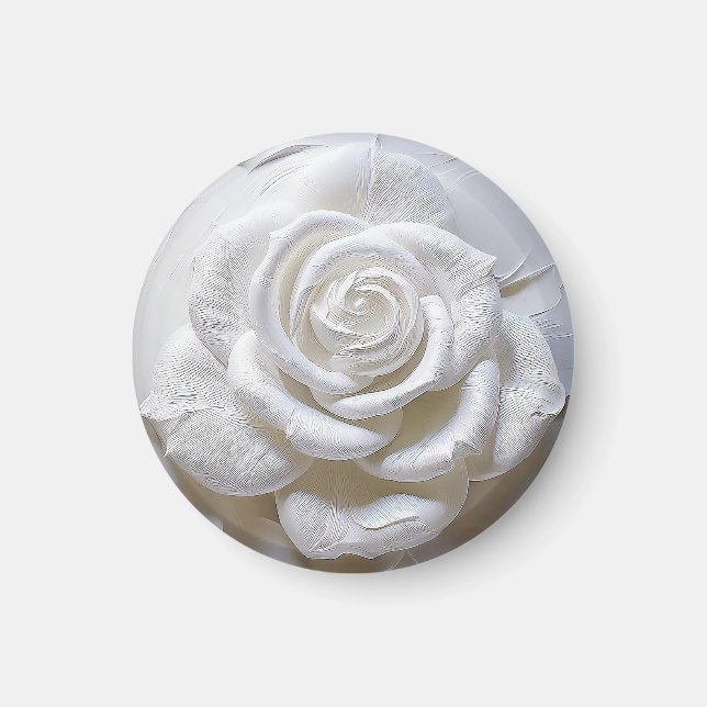 Aimant Blanc sur blanc - Rose sculpté (Devant)