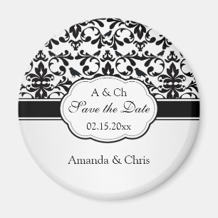 Aimant Blancs noirs Damas tourbillons, oiseaux Sauvez la