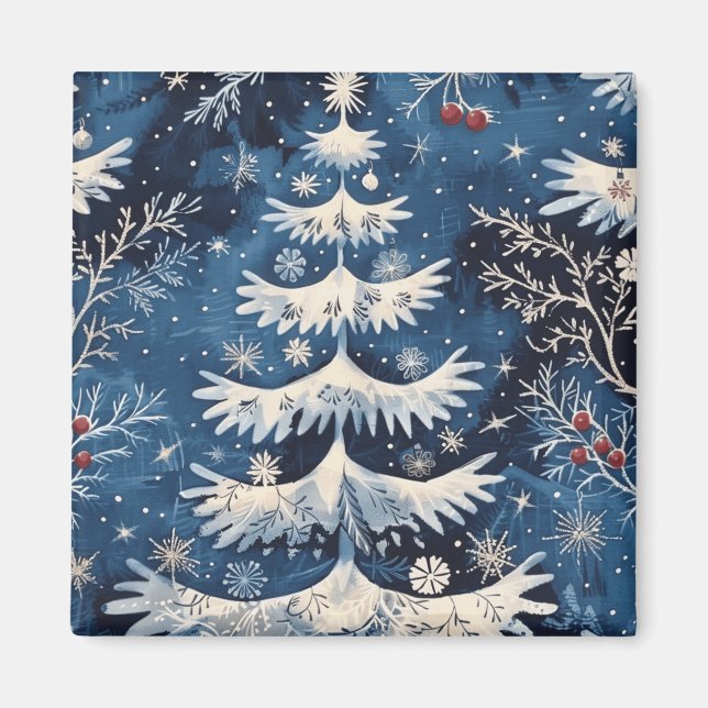 Aimant Bleu blanc Arbre de Noël Magazine de vacances (Devant)