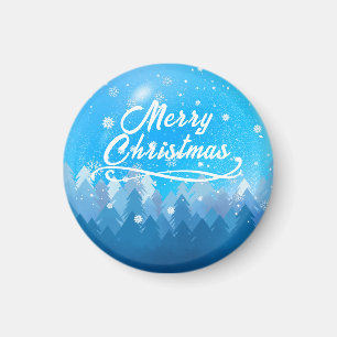 Aimant Bleu Blanc Neige Paisible Forêt Joyeux Noël